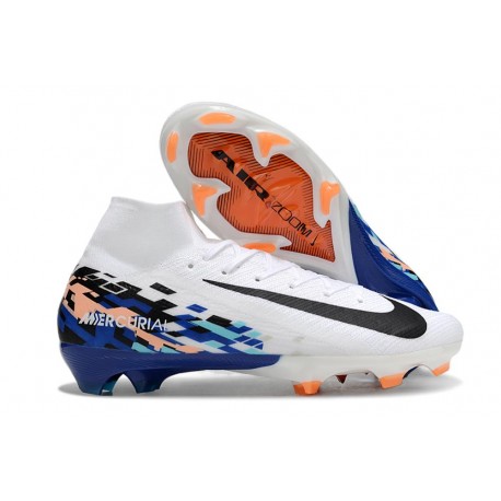 Nike Air Zoom Mercurial Superfly 10 Elite FG Blanc Noir Bleu
