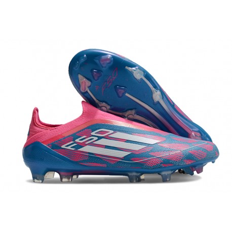 adidas F50 Elite Sans Lacets FG Bleu Solaire Blanc Ftwr Rose