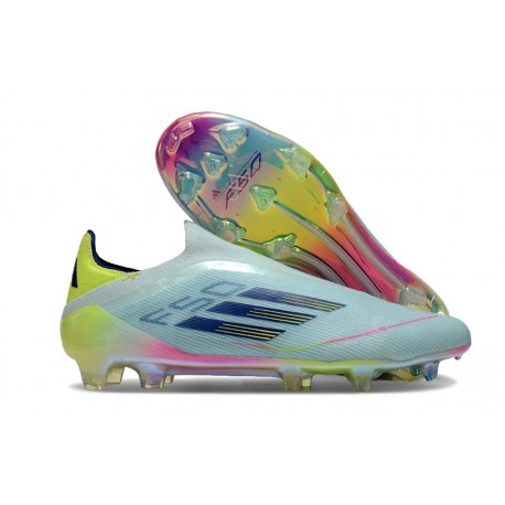 adidas F50 Elite Sans Lacets FG Bleu Très Pâle Semi Bleu Lucide Jaune Semi Solaire