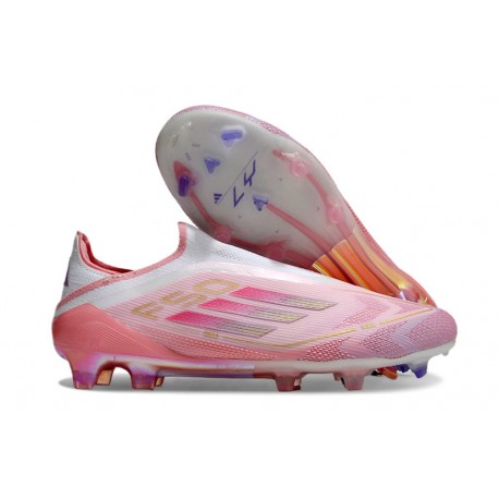 adidas F50 Elite Sans Lacets FG Rose Blanc
