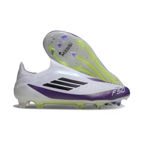 adidas F50 Elite Sans Lacets FG X Messi Blanc Ftwr Noir Violet Uni