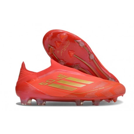 adidas F50 Elite Sans Lacets FG Rouge Solaire Or Métallique Rouge Vif