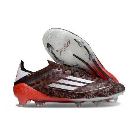adidas F50 Elite FG Neuf Crampons Léopard Argent Rouge