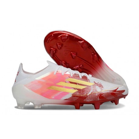 adidas F50 Elite FG Neuf Crampons Blanc Rouge Or