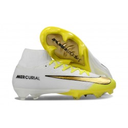 Chaussures Neuf Nike Mercurial Superfly 10 Elite FG Blanc Jaune Or