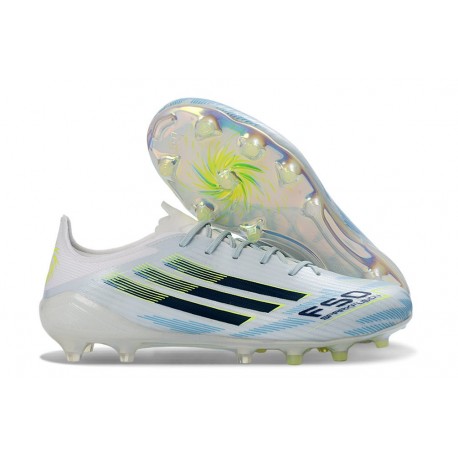Chaussures de Foot adidas F50 Elite FG Blanc Bleu Noir