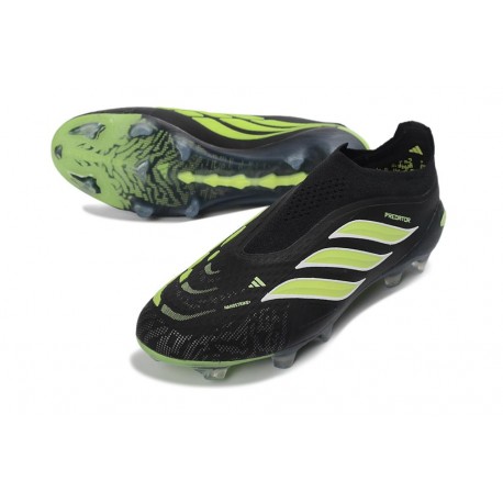 Crampons de Football Adidas Predator Elite Laceless FG Noir Vert Citron