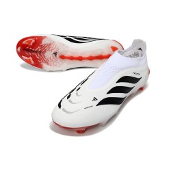 Crampons de Football Adidas Predator Elite Laceless FG Blanc Noir Rouge